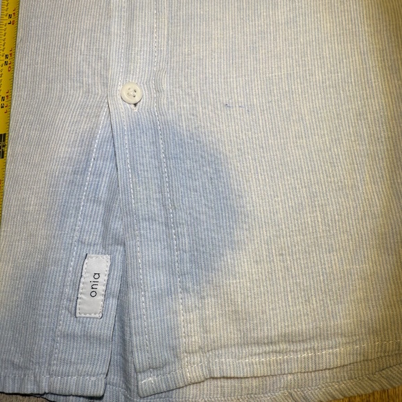 Onia Jack Linen Blend Blue Pinstripe Button Down Short Sleeve Shirt Size Small S - Picture 7 of 8